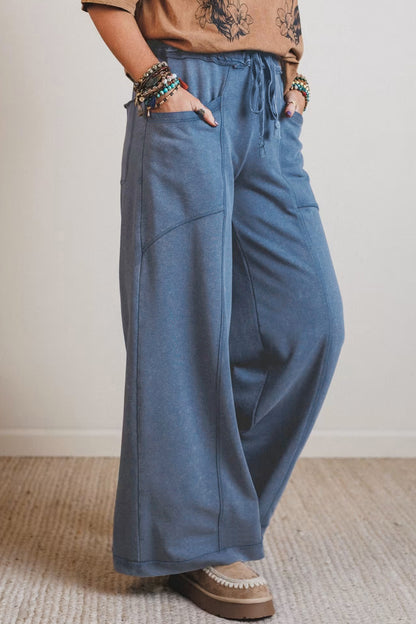 Mineral Wash Drawstring Retro High Waist Wide Leg Western Pants
