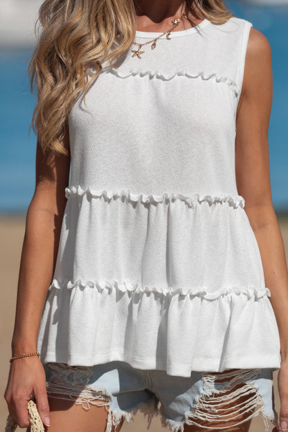 Dark Grey Tiered Frill Trim A-line Tank Top