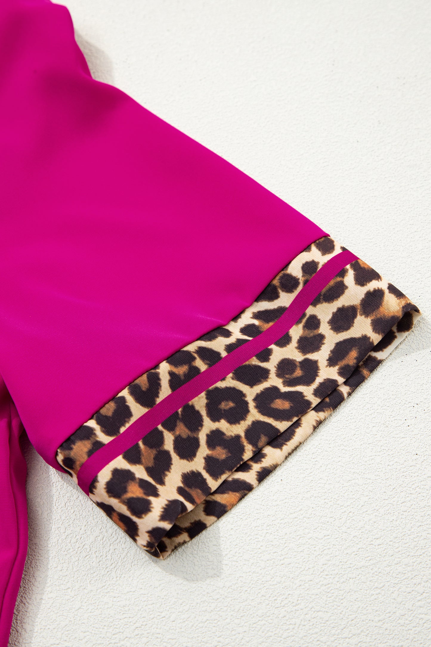 Leopard Patchwork Trim Split Neck Short Sleeve Blouse