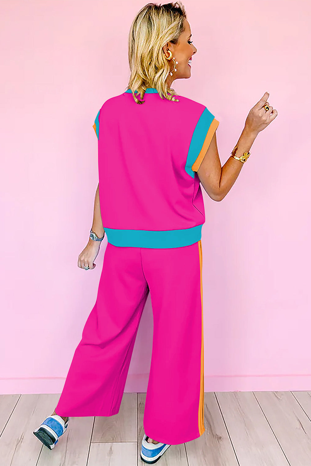 Color Block Detail Casual Two-piece Set