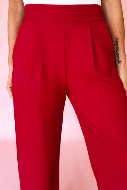 Pleated Detail Pull On High Elastic Waist Loose Straight Pants