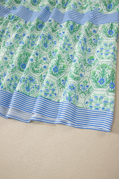Geometric Floral Print Striped Patchwork Detail Sleeveless Dress