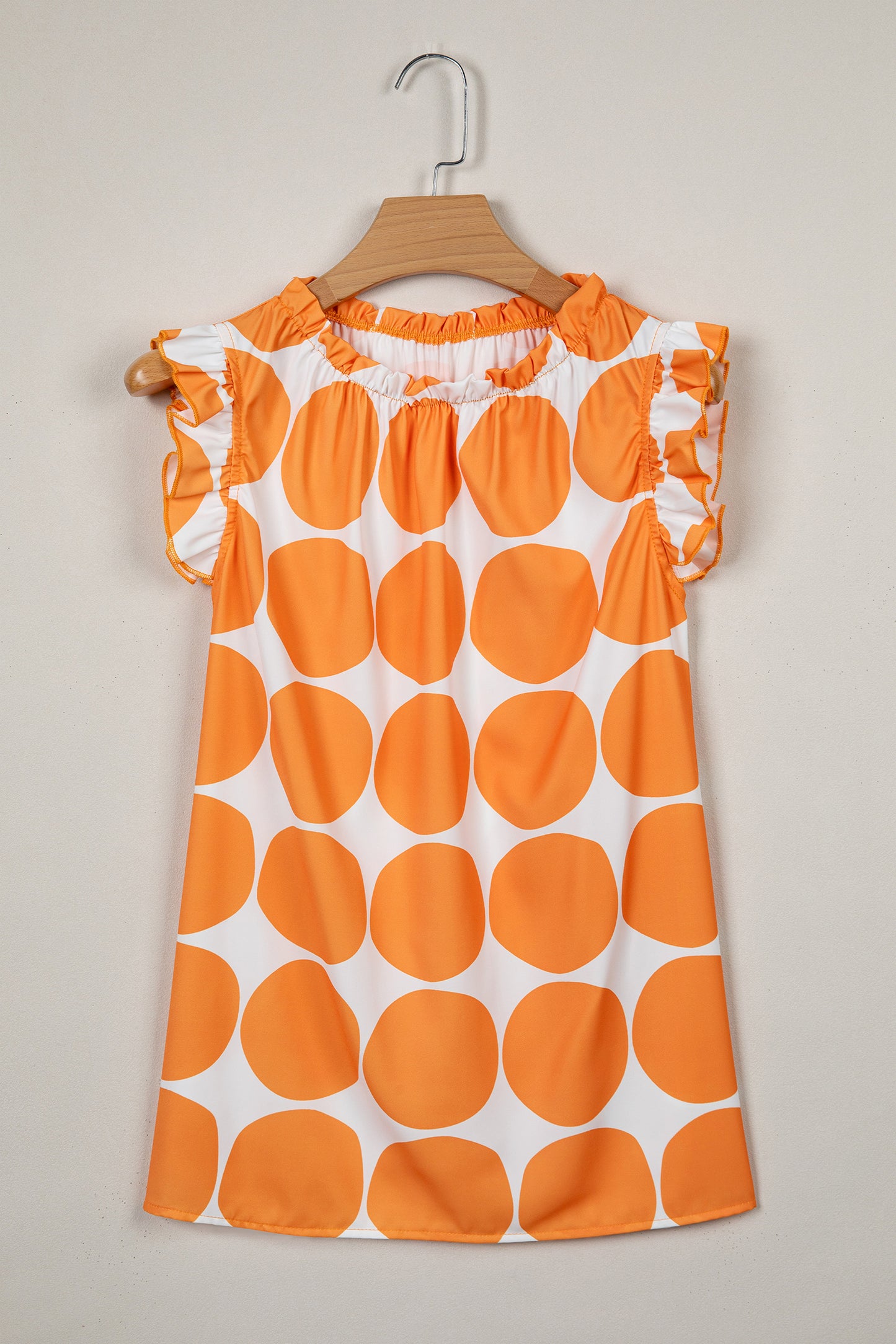 Polka Dot Print Frilled Round Neck Shift Tank Top