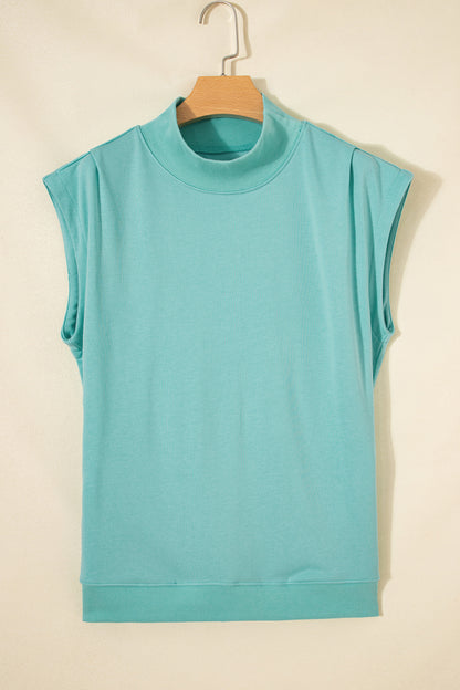 Solid Color High Neck Cap Sleeve Loose Top