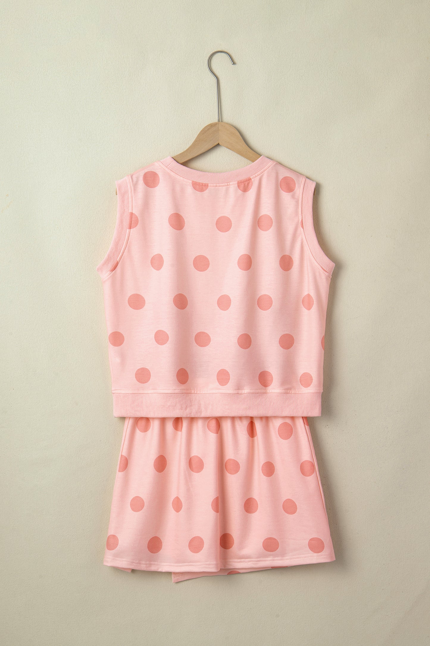 Ribbed Trim Polka Dot Print Tank Split Mini Skort 2pcs Set