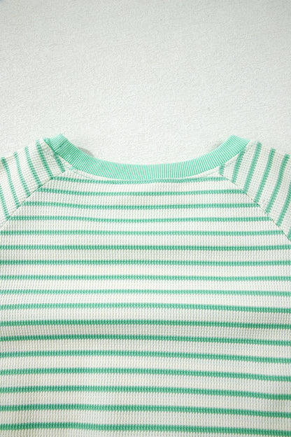 Stripe Colorblock Trim Round Neck Short Sleeve Tee
