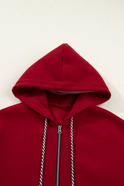 Four Leaf Clover Contrast Cuffed Drop Shoulder Zip up Tunic Hoodie