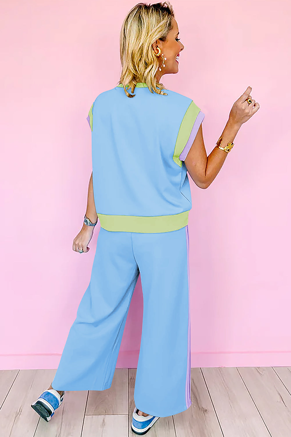 Color Block Detail Casual Two-piece Set