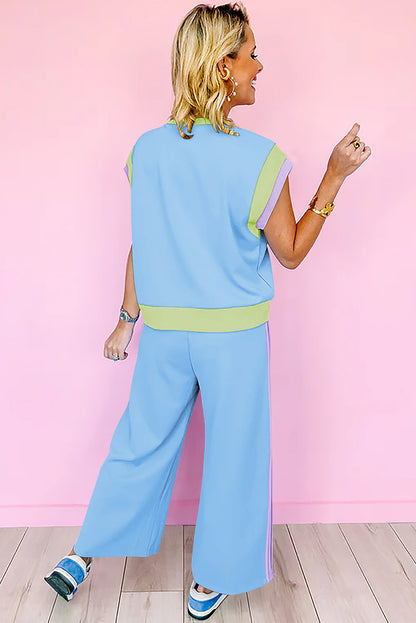 Color Block Detail Casual Two-piece Set