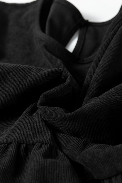 Black Lantern Sleeve Tiered Mini Dress