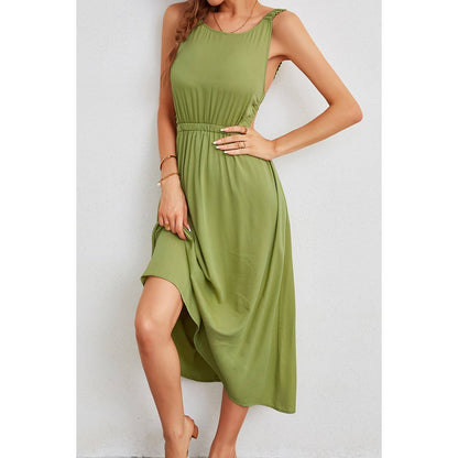 Low Back Cut Out Sleeveless Elastic Waist Dress | Dress - Women's | Dress, F, midi dress, new arrival | Elings
