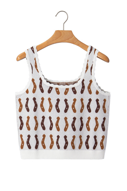 Western Leopard/ Horseshoe Printed Scalloped Trim Square Neck Sweater Vest