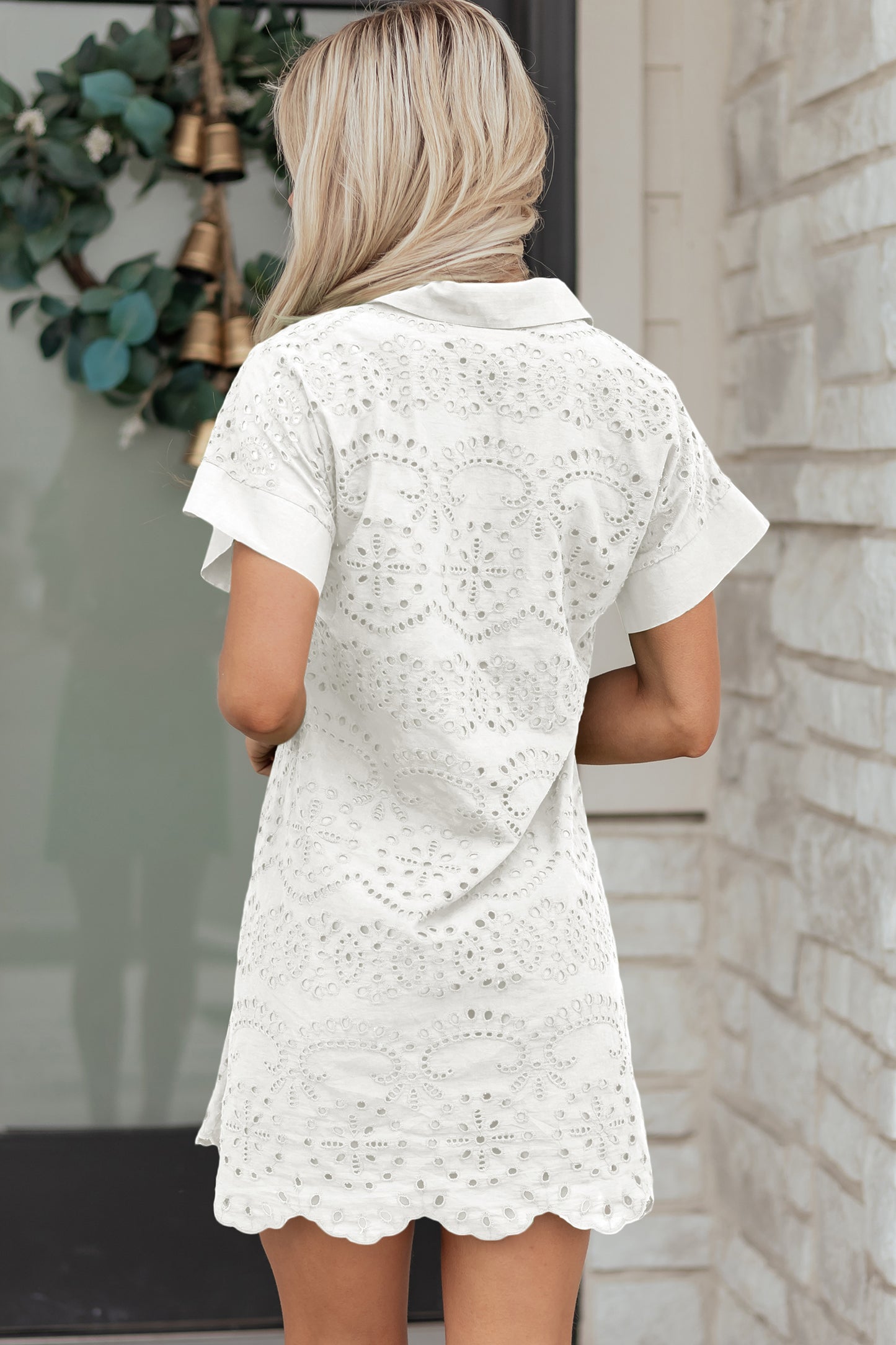 Solid Color Eyelet Embroidered T Shirt Mini Dress