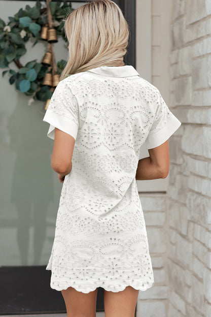 Solid Color Eyelet Embroidered T Shirt Mini Dress