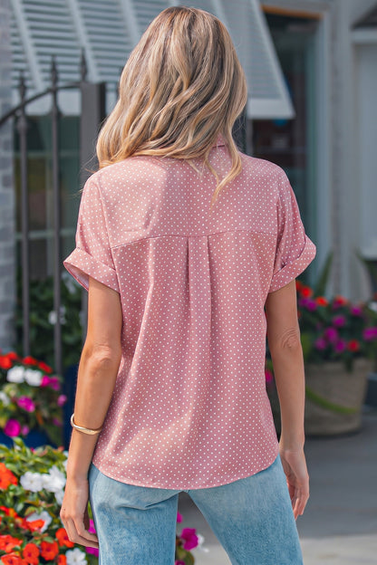 Dotted Print Cuffed Short Sleeve Shirt