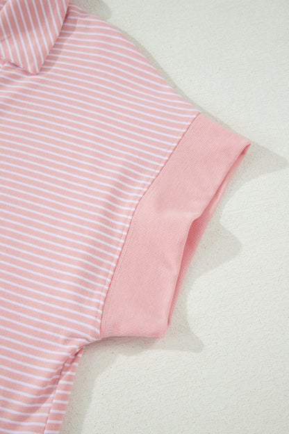 Stripe Dolman Sleeve Polo Shirt and Drawstring Shorts Set