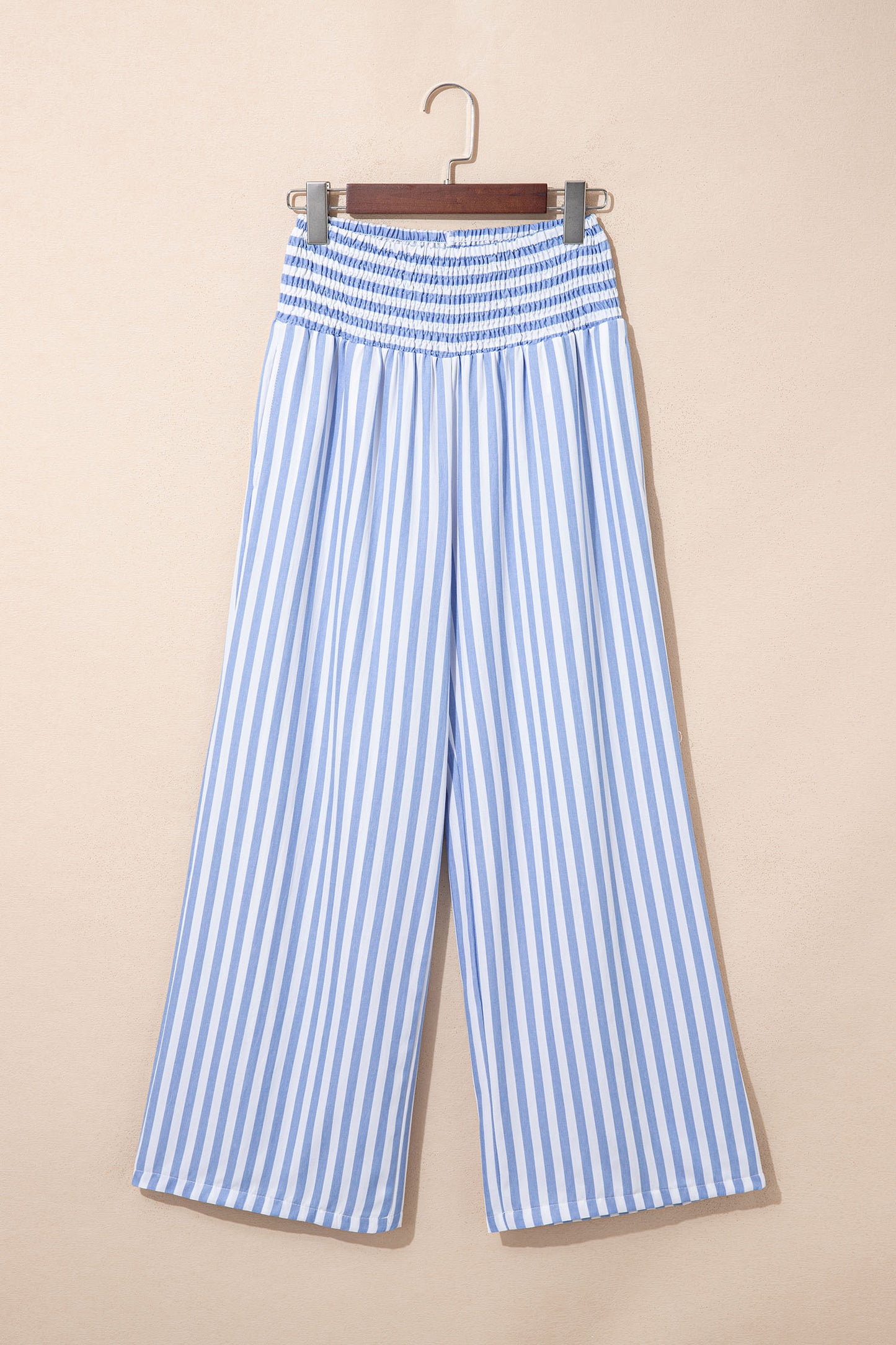 Stripe Shirred High Waist Loose Summer Pants