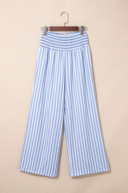Stripe Shirred High Waist Loose Summer Pants