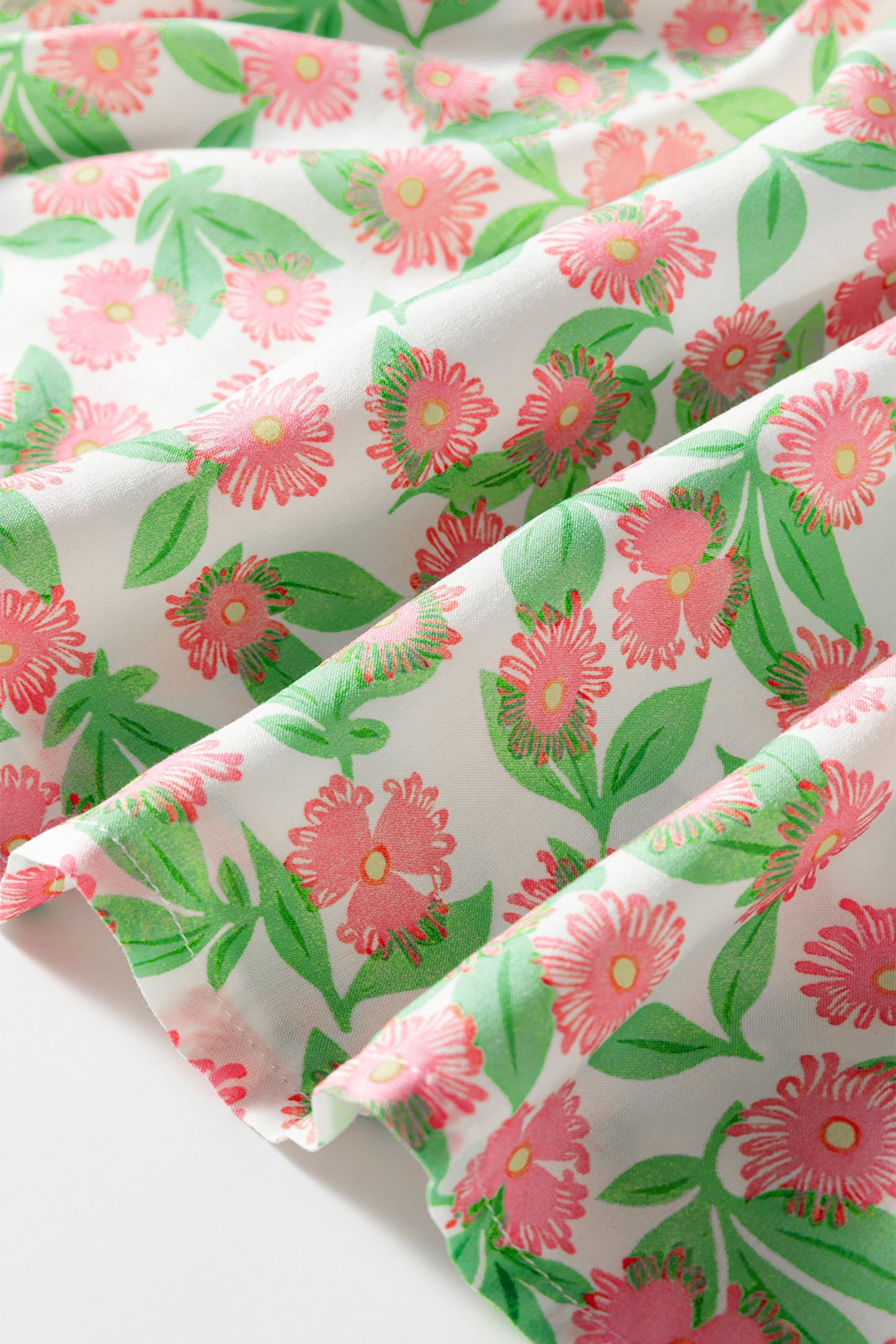 Green Contrast Neckline Ricrac Trim Floral Short Puff Sleeve Dress