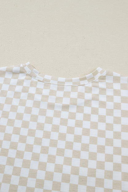 Khaki Checkered Print Half Sleeve Tee 2pcs Lounge Pant Set