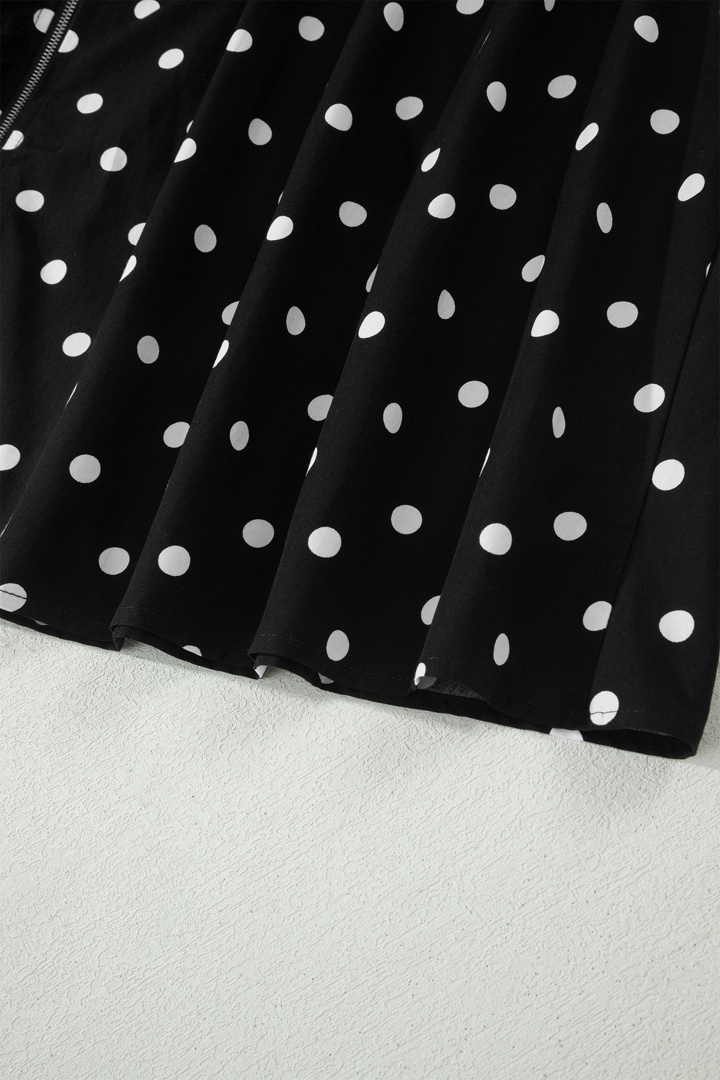 Polka Dot Print Contrast Trim V Neck Zip Up Sleeveless Dress