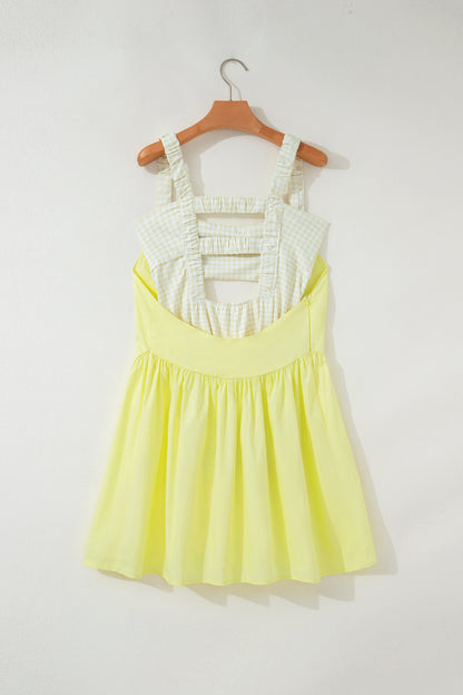 Faux Two Piece Gingham Contrast Patchwork Loose Mini Dress