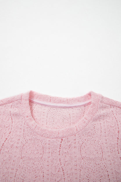 Jet Stream Semi Sheer Lace Long Sleeve Cropped Top