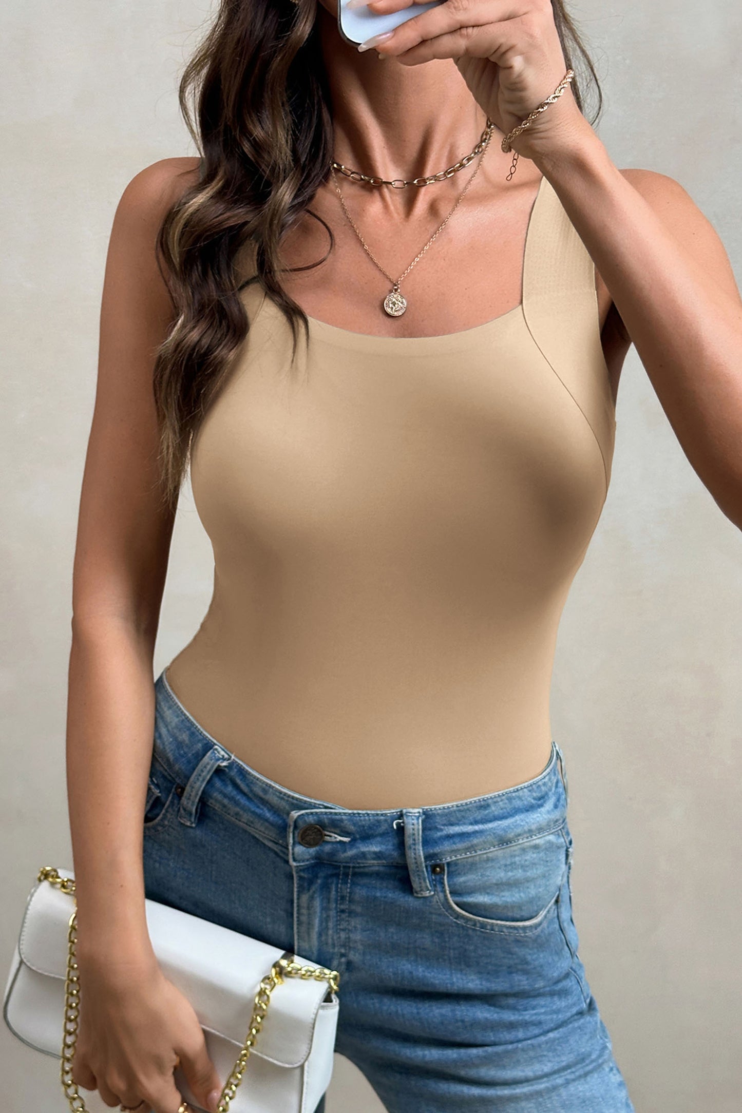 Solid Color Wide Strap Splicing Athleisure Tank Top