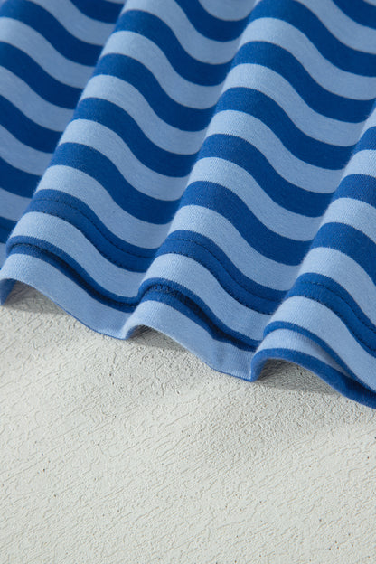 Striped Ribbed Cotton Two-Piece Short Set with Chest Patch Detail