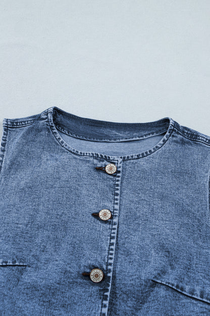 Ashleigh Blue Buttoned Front Slit Denim Vest
