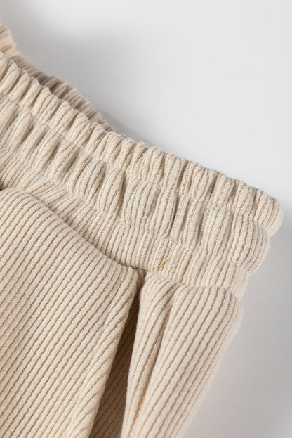 Lace Drawstring Pullover Hoodie and High Waist Pants Corduroy Suit