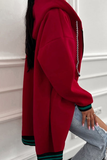 Four Leaf Clover Contrast Cuffed Drop Shoulder Zip up Tunic Hoodie