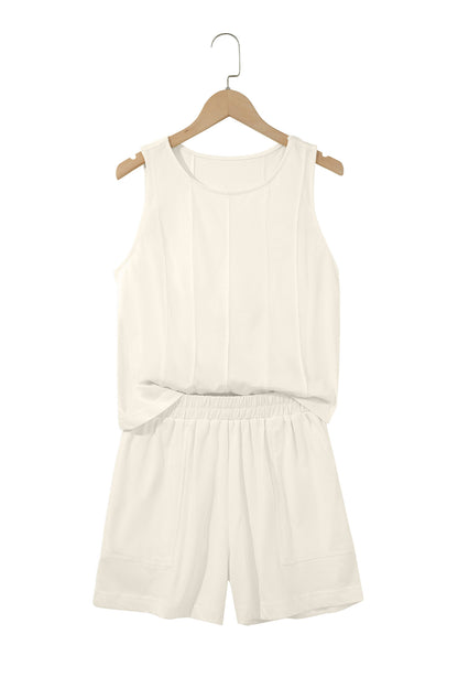 Stitched Detail Loose Tank Top Cotton 2pcs Short Set