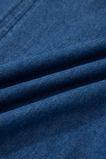 Ruffled Edge Collared Shift Denim Dress with Pockets