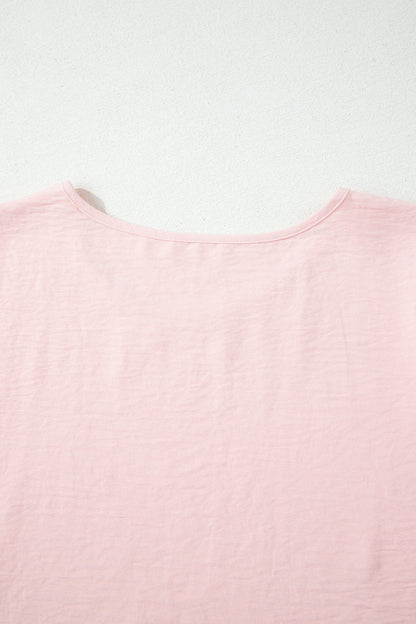 Solid Color Ruffle Trim Short Sleeve Blouse