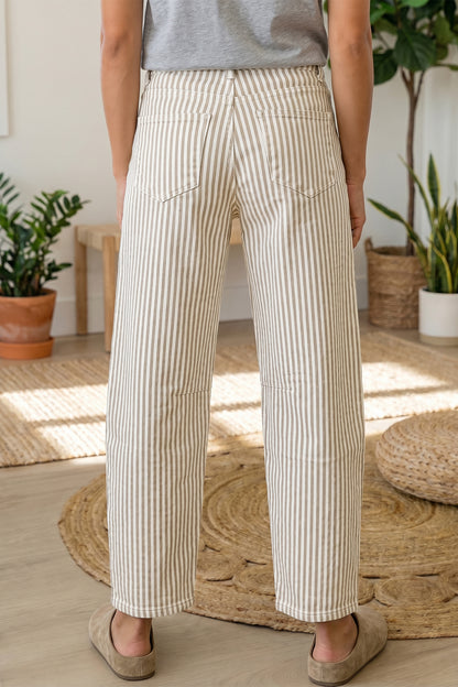 Stripe Casual Barrel Jeans
