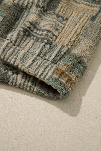 Green Western Print Fleece Pullover Long Sleeve Casual Fit Sweatshirt