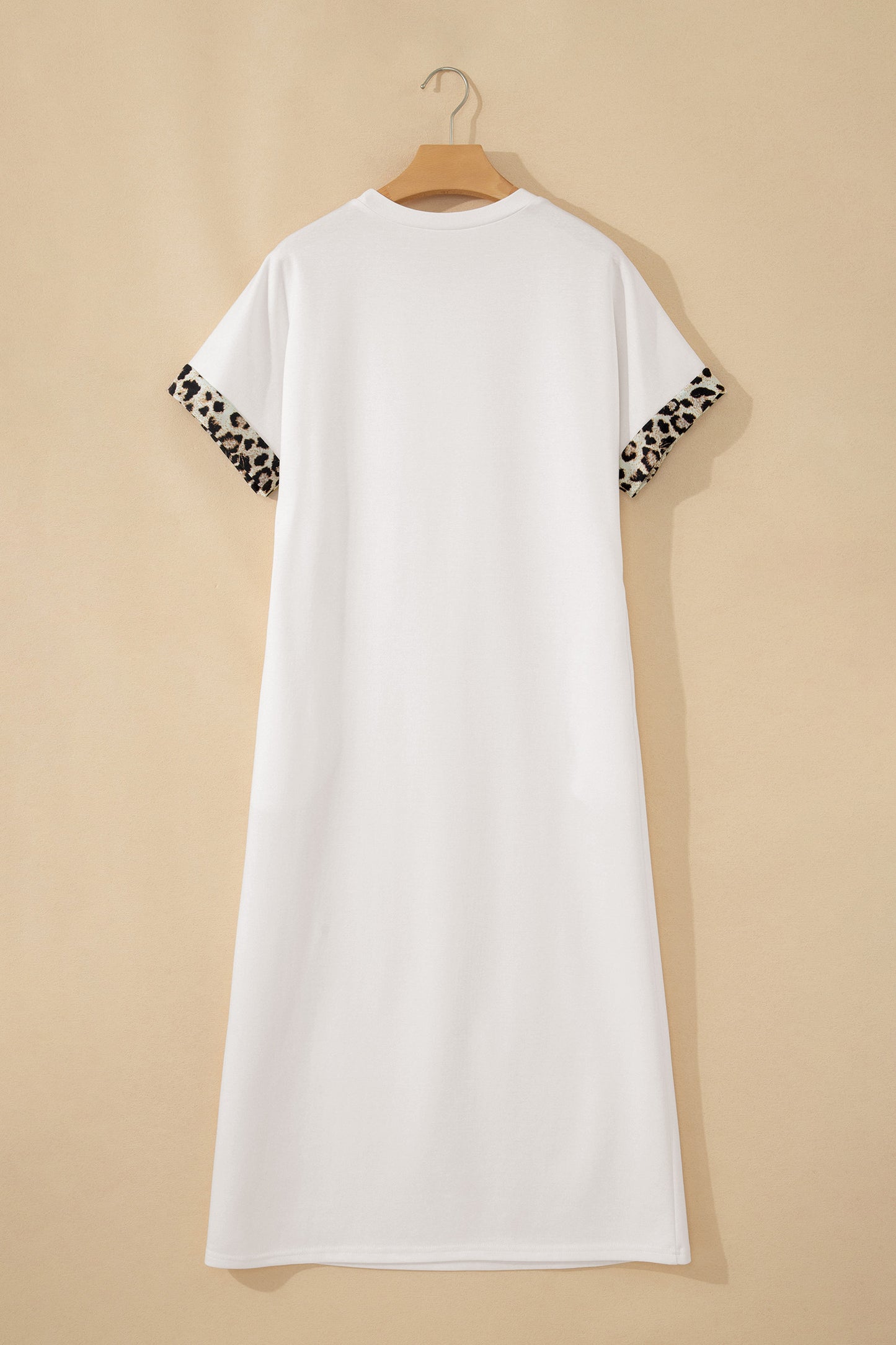 Contrast Leopard Bow Patched Short Sleeve T Shirt Long Dress
