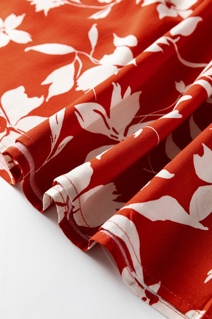 Blue Boho Floral Print Lettuce Trim 3/4 Sleeve Mini Dress