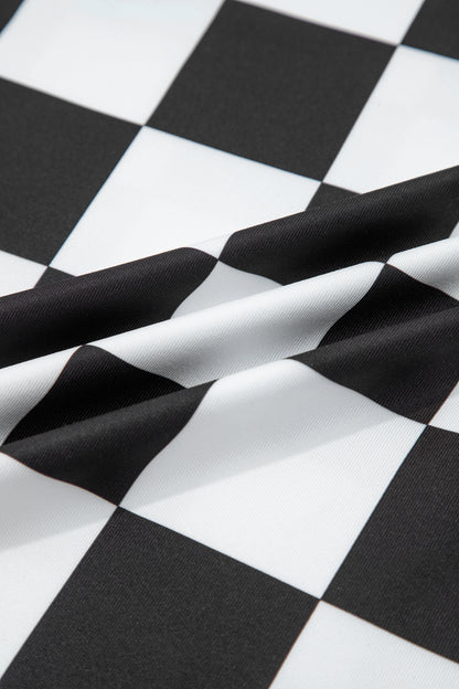 Black Checkerboard Printed Slim Tank Top