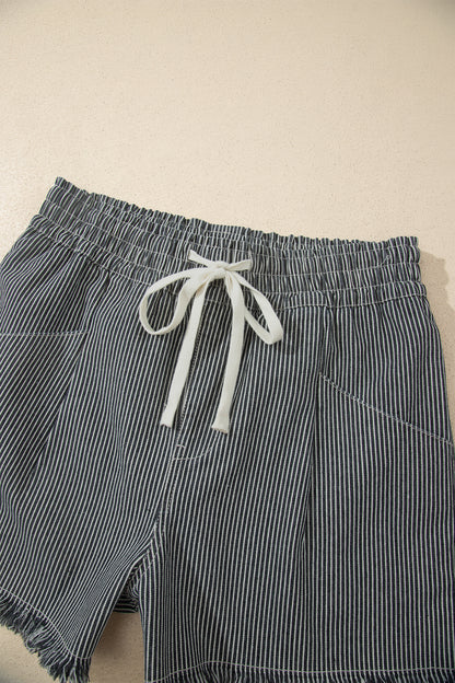 Raw Edge Drawstring Elastic Waist Casual Denim Shorts