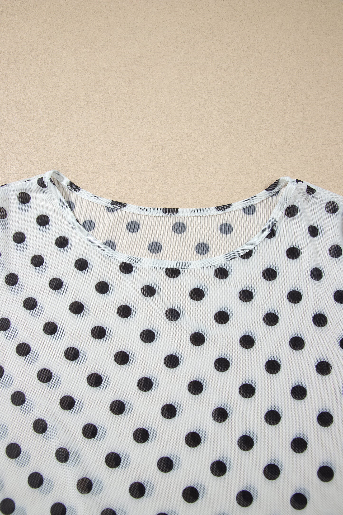 Black Polka Dot Sheer Mesh Long Sleeve Round Neck Shift Top