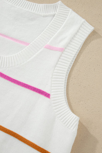 Stripe Round Neck Knitted Sweater Tank