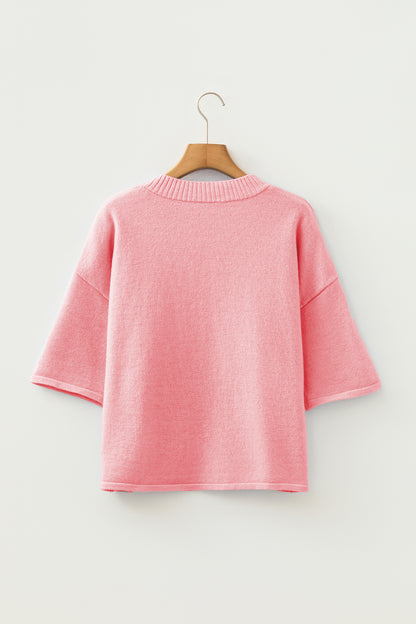 Lavendula 3/4 Sleeve Boxy Knit Button Down Sweater Cardigan