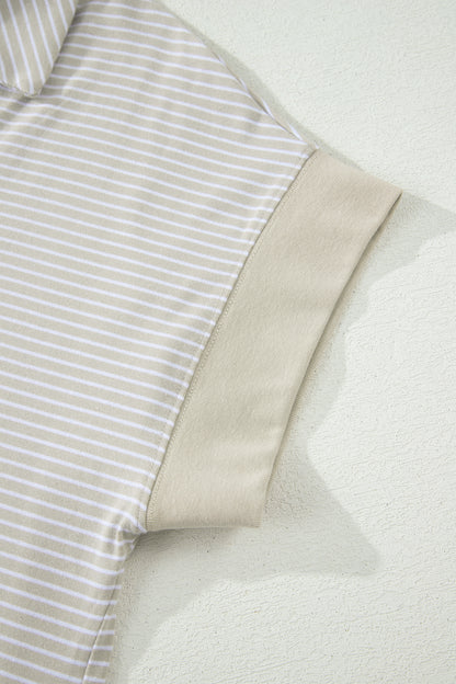 Stripe Dolman Sleeve Polo Shirt and Drawstring Shorts Set