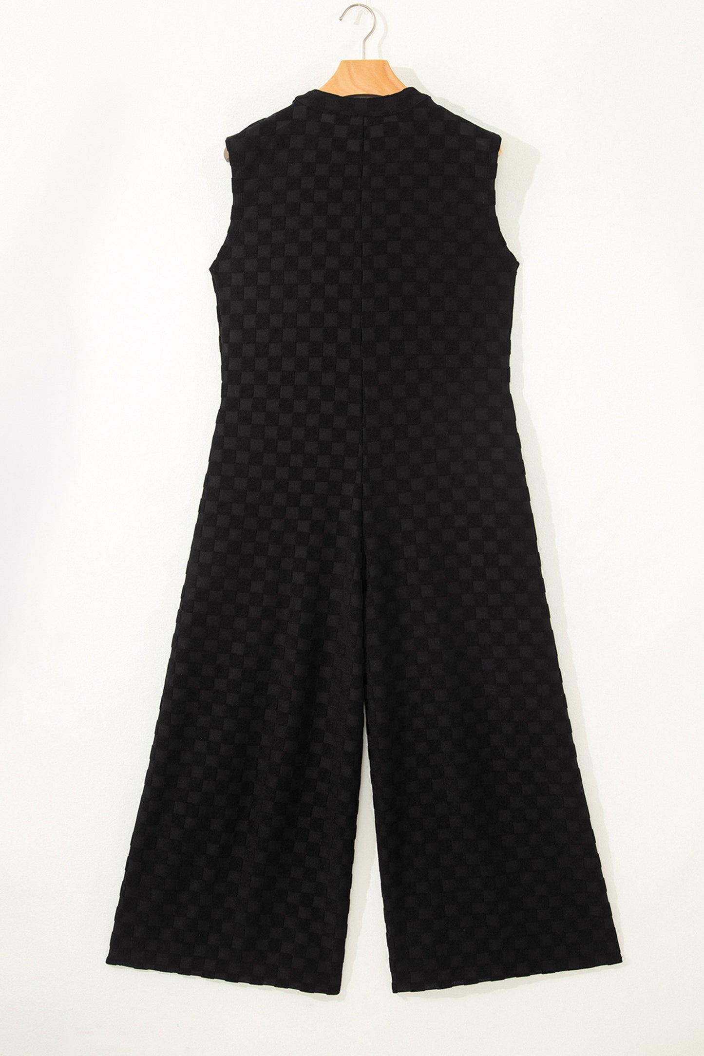 Half Buttons Sleeveless Wide Leg Textured Jumpsuit