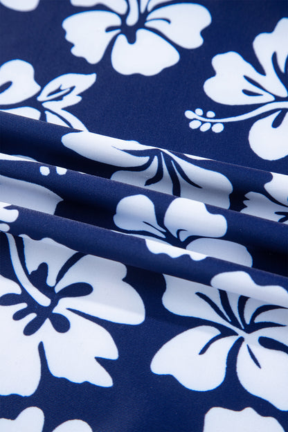 Navy Blue Color Block Patchwork Bow Knot Detail Sleeveless Swim Dress