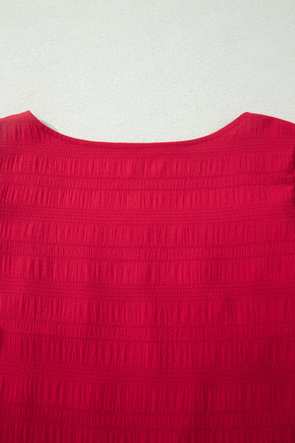 Textured Square Neck Top and Shirred High Waist Shorts Set