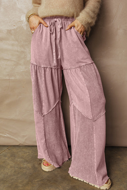Wild Ginger Careys Mineral Wash Tiered Wide Leg Patchwork Drawstring Pants