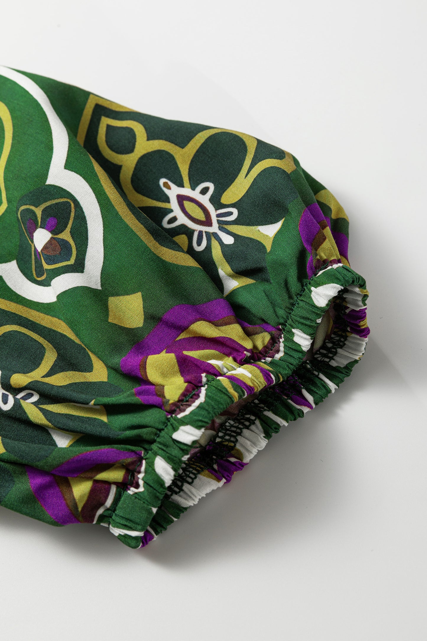 Green Plus Size Mixed Floral Patchwork V Neck Bracelet Sleeve Maxi Dress